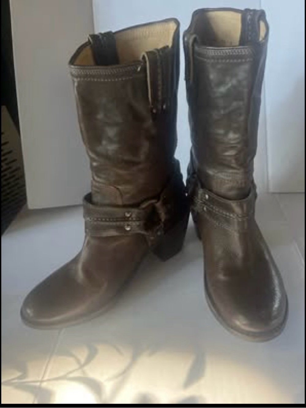 Frye Brown Leather Harness Mid-Calf Boots - Size 7.5